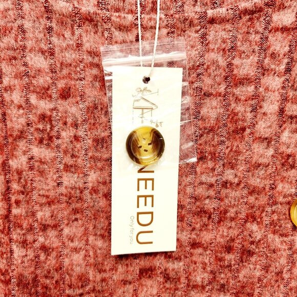 Womens Ribbed Knit Asymmetrical Button Front Sweater Top Long Sleeve Red Size XL - Picture 4 of 14